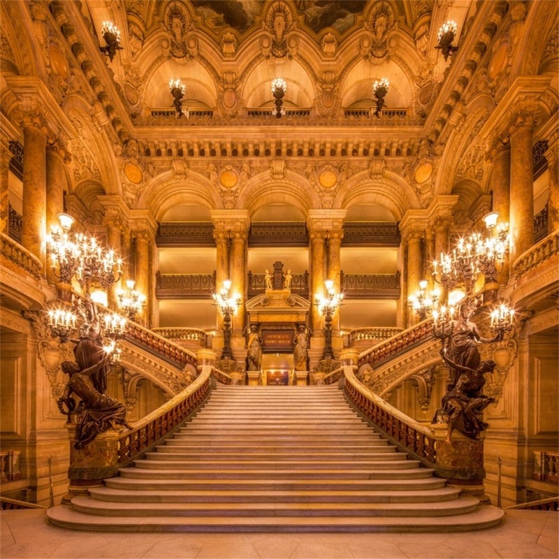 Leowefowa 6x6ft Luxurious Palace Backdrop Old Church European Golden Castle Backdrops for Photography Chandelier Staircase Interior Vinyl Photo Background Girls Lover Wedding Ceremony Studio Props - Image 1